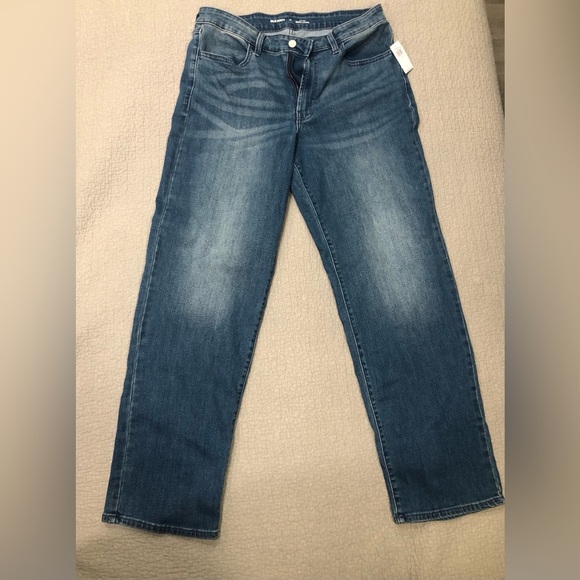 NWT Old Navy High Waisted WOW Loose Straight Leg Jeans Medium Dark Wash Size 12 - Picture 1 of 4